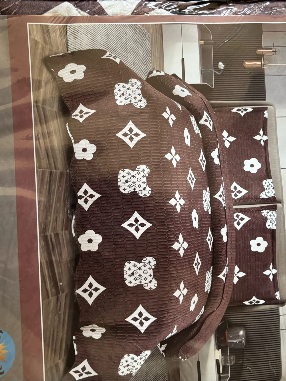 Brown Floral Geometric Quilted Bedspread - Home Accents